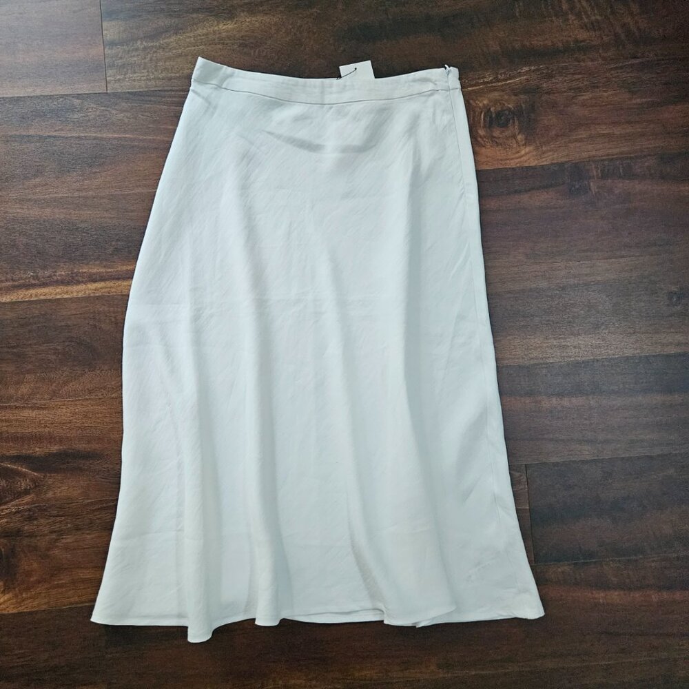 NWT H Halston Flowy Linen-blend Midi Skirt A-Line Women's size 10
